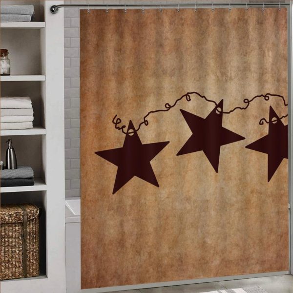 [4pcs Western Country Bathroom Set] 4pcs Vintage Country Style Iron Star Bathroom Accessory Set, Water-Resistant Polyester, Cartoon Pattern, Unlined, with Grommet Top, for All-Season Use, Fashion Theme, Texas Star Design - Image 4