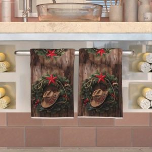 2pcs Rustic Western Cowboy Towels Set, 18x26 inches, Super Soft Woven Polyester, Machine Washable, Contemporary Farmhouse Kitchen & Bathroom Decor, Unique Gift for Cowgirl & Cowboy Enthusiasts