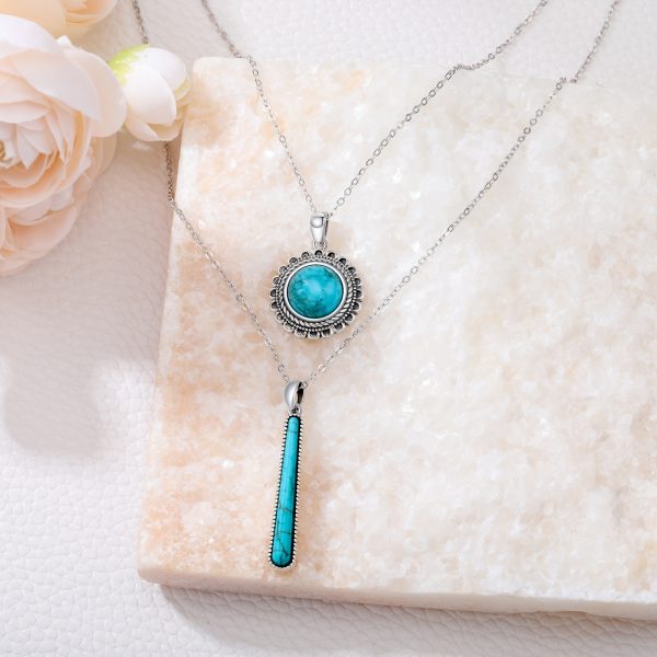 Turquoise Layered Necklace 925 Sterling Silver Real Gemstone Turquoise Pendant Boho Jewelry Gifts For Women - Image 4