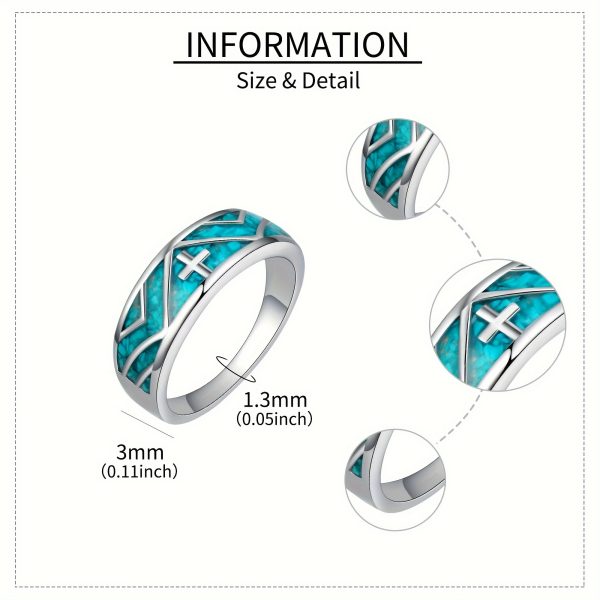 Stunning Turquoise Cross Ring - Bands with 925 Sterling Silver, Elegant Jewelry Gifts for Women and Men, Perfect for Any Occasion - Image 6