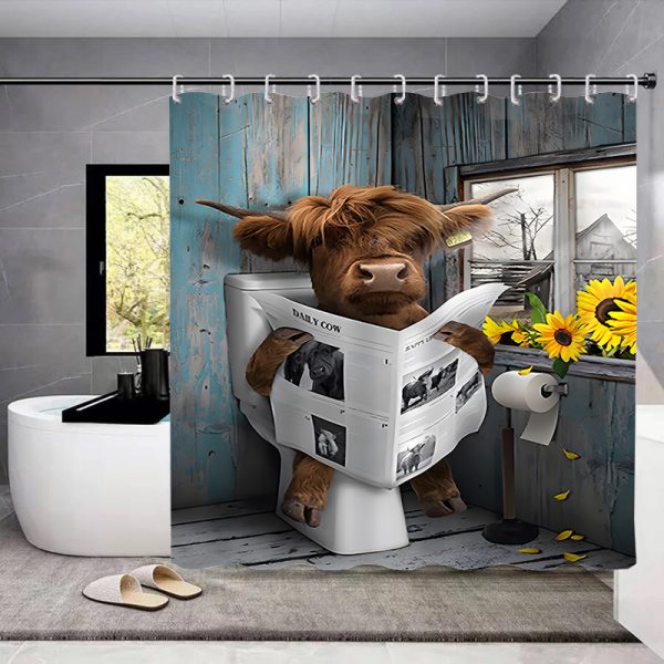 [6pcs Highland Cow Bathroom Decor Set] 1pc/2pcs/4pcs/6pcs Highland Cow Bathroom Decor Set, Woven Polyester, Water-Resistant, Non-Bleach, Fashion Theme, with Quick-Absorbent Towels, Bath Mat, Toilet Cover, Bathroom Accessories with Hooks for Bathroom Decor - Image 6