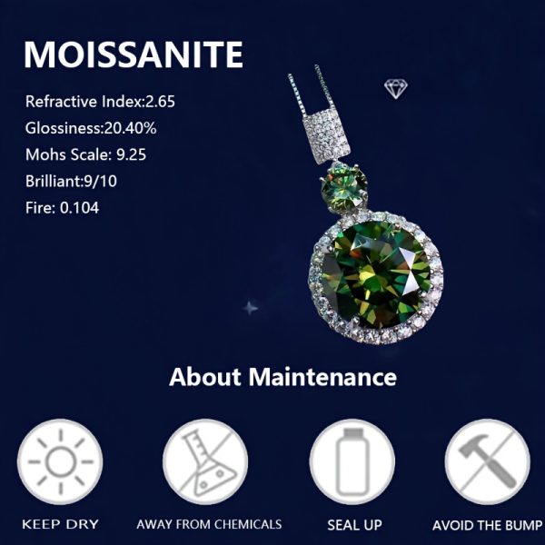 925 Sterling Silvery 5 Carat Moissanite Colored Green Necklace, New Style, Elegant And Romantic, Simple And Classic, Suitable For Daily Wear, Dating, Banquets, Vacations, Christmas Gifts, Birthday Gifts, Valentine'S Day Gifts, With Gift Box - Image 9