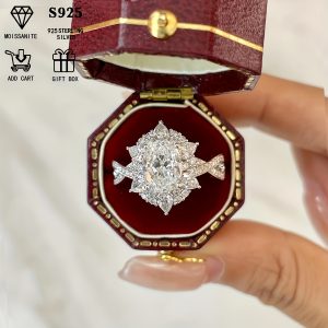 2ct Oval Moissanite Luxury Boho Style Engagement Ring - 1pc S925 Sterling Silver Plated, Hypoallergenic Cross Design - Exquisite Jewelry for Valentine's Day, 4.5g, with Elegant Gift Box