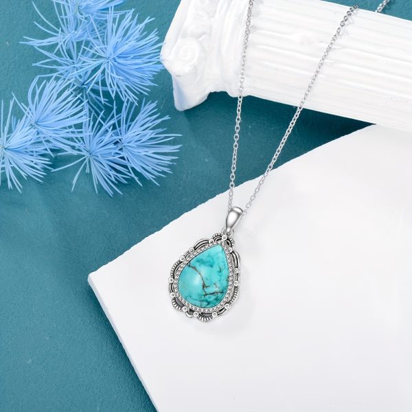 Turquoise Necklace 925 Sterling Silver Real Turquoise Gemstone Pendant Western Bohemian Jewelry For Women - Image 4