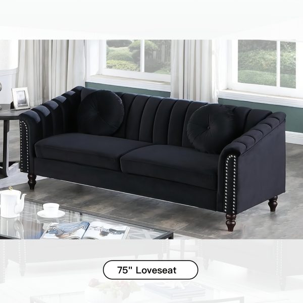 [The Yard]Chesterfield Sofa Set, Luxurious Flannel Upholstered Couch Set With Rolled Arms And Rivet Trim, 3-Piece Living Room Furniture Set Including Sofa, Loveseat, And Armchair, Button Tufted Cushions, Modern Classic Style Sofa For Home Or Office - Image 19