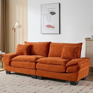 1pc Vintage Style Corduroy Double Sofa Set with Pillows - Comfortable Deep Seated Sofa Bed for Bedroom, Living Room, Apartment, Office, Dormitory - Solid Hardwood Frame, Multiple Colors Available