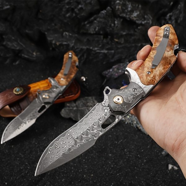 1PC Handmade Damascus Steel Folding Pocket Knife Men's Pocket Knife With Holster High Hardness EDC Outdoor Carry Knife Camping Sharp Folding Knife - Image 6