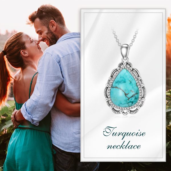 Turquoise Necklace 925 Sterling Silver Real Turquoise Gemstone Pendant Western Bohemian Jewelry For Women - Image 7