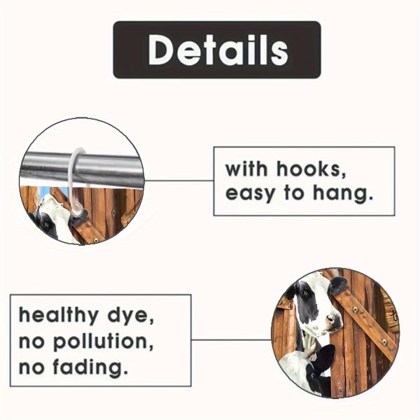Country Farm Cow Print Bathroom Set with Polyester Knit Water-Resistant Bath Drapery, Machine Washable, Includes Grommet Accessories for All-Season Use - 4 Piece Set - Image 7