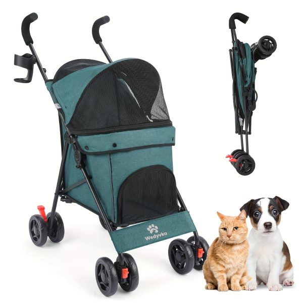 Pet Stroller Folding Cart, Dog And Cat Jogging Cart, 4 Quick Folding Wheels, Folding Dog Cart And Cart, Medium-sized Small Dog And Cat Wagon Walking And Playing - Image 12