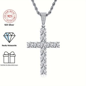 Moissanite 11ct 925 Sterling Silver Men'S Cross Pendant, Hypoallergenic Necklace Gift Your Lover And Friends, Suitable For Banquets, Parties, Luxury Pendants, Rapper