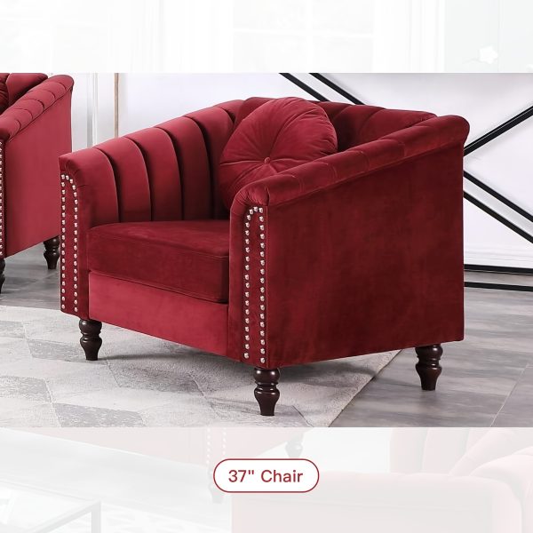 [The Yard]Chesterfield Sofa Set, Luxurious Flannel Upholstered Couch Set With Rolled Arms And Rivet Trim, 3-Piece Living Room Furniture Set Including Sofa, Loveseat, And Armchair, Button Tufted Cushions, Modern Classic Style Sofa For Home Or Office - Image 20