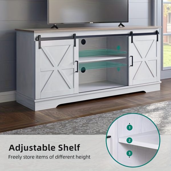 Xelsyo Farmhouse TV Stand for TVs up to 65'', Entertainment Center with Barn Doors, TV Media Console Cabinet, Grey Wash - Image 8
