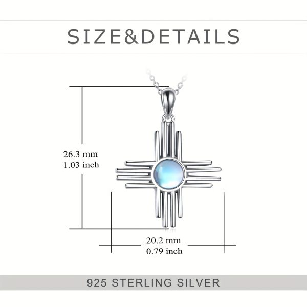 Zia Sun Symbol 925 Sterling Silver Necklace Exquisite Ladies Turquoise/Moonstone Pendant Jewelry For Women New Mexico Necklace For Mother's Day Christmas Birthday Gifts - Image 6