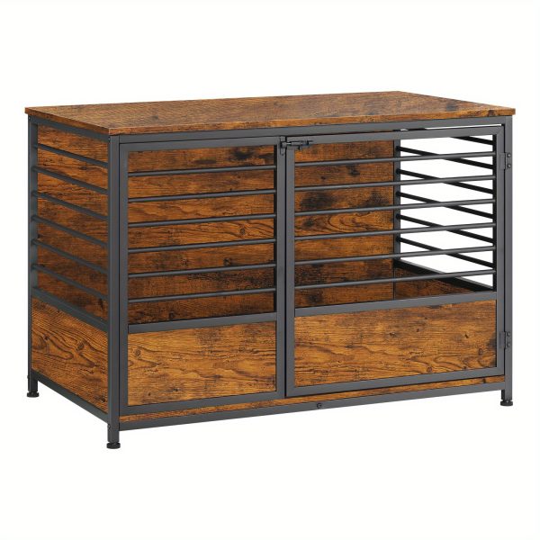 1pc Rustic Wooden Dog Crate Furniture with Metal Frame, Scratch-Resistant End Table, Secure Latch, Adjustable Feet, Indoor Pet Cage House for Small/Medium Dogs - Image 7