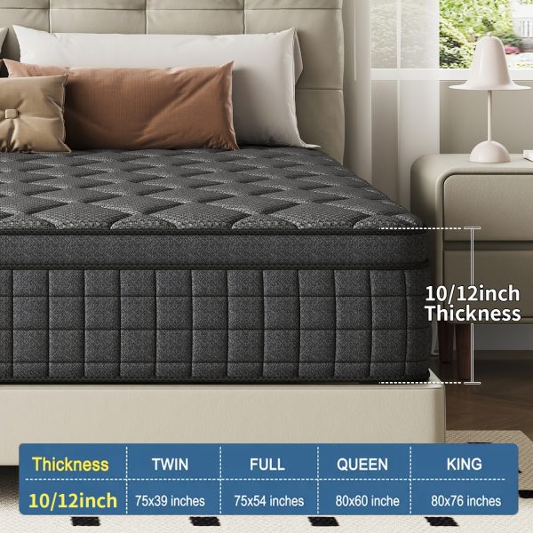 10in/12in Queen Size Mattress, Deep Sleep Memory Foam Hybrid Euro Top Mattress - 7-Zone Mattress - Optimal Lumbar Support for Perfect Comfort - Twin Full Queen King Size Mattress Options. - Image 5