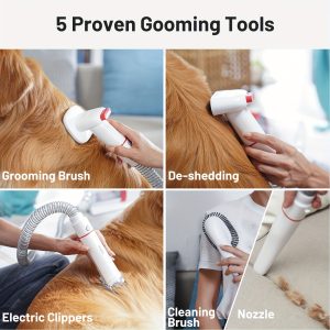 2.5L Pet Hair Vacuum Cleaner & Dog Grooming Kit, 13000kpa/300W Powerful 3-Modes Vacuum with Low Noise Design, Electric Clipper & 4 Comb Attachments for Dogs, Cats, and Other Animals