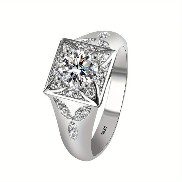 1pc S925 Men's Pure Silvery Ring, Simple and Elegant Design, Suitable for Attending Parties, Gatherings, Daily Wear, Gift Giving, Halloween, Christmas Eve, etc., 3 Carat Moissanite, Silvery Weight 0.32 oz