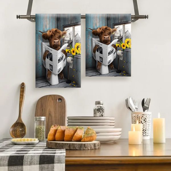 [6pcs Highland Cow Bathroom Decor Set] 1pc/2pcs/4pcs/6pcs Highland Cow Bathroom Decor Set, Woven Polyester, Water-Resistant, Non-Bleach, Fashion Theme, with Quick-Absorbent Towels, Bath Mat, Toilet Cover, Bathroom Accessories with Hooks for Bathroom Decor - Image 8