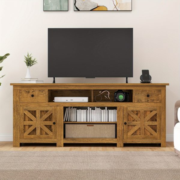Up to 80 Inch Rustic Farmhouse TV Stand with Power Outlet, Storage Drawer & Movable Partition - Image 6