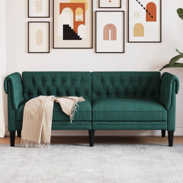 Chesterfield Sofa 2-Seater Dark Green Fabric - Image 2