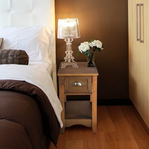 1pc Compact Rustic Wooden Nightstand End Table - Modern Farmhouse Style, Tawny Finish, Spacious Drawer, Sturdy Legs - Perfect for Home Decor, Bedroom, Living Room, 22" L X 13" W X 23" H - Image 6