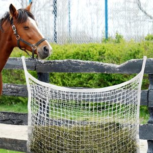 Durable Slow Feed Hay Nets for Horses & Goats - Easy Fill, Large Opening Design - Black and white color, 35X24 Inch, 1pc