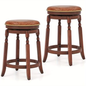 2/4pcs GOPLUS Vintage Swivel Bar Stools, Walnut Wood Frame with Upholstered Round Seat, Rubber Wood Legs, Comfortable PU Leather for Kitchen Island, Breakfast Nook, Pub