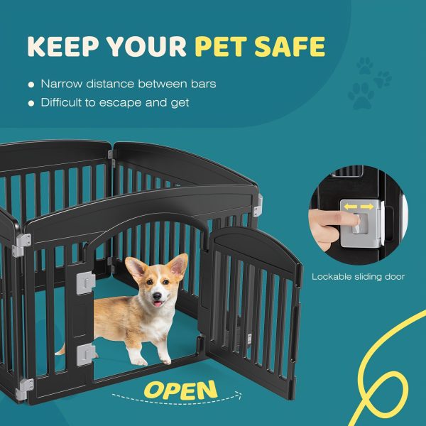 4 Panel/6 Panel Plastic Pet Playpen With Lockable Door And Non-Slip Bottom, 24 Inch High Durable Puppy Playpen Suitable For Small To Medium Pets, Portable Indoor Outdoor Puppy Pen, Lightweight Combination Dog Fence, Black/White - Image 9