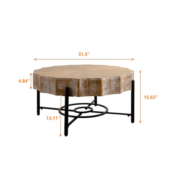 Vintage 31.5" Cedar Coffee Table Set with Natural Pine Grain Top and Dimpled Metal Cross Legs, Black - Set of 2 - Image 4