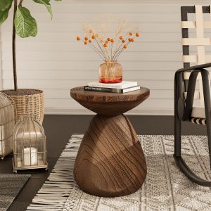 Classic Diamond Shaped Wooden Stump Side Table - Lightweight Pedestal Base End Table for Living Room, Bedroom, Patio, Outdoor Garden - Home Decor Accent Without Electricity