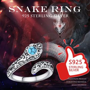 Snake Ring S925 Sterling Silver Vintage Rings Adjustable Size 8 Synthetic Turquoise Ring Snake Jewelry for Women