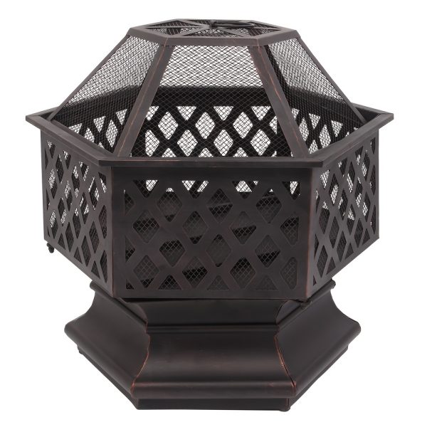 1pc 22in Small Hexagonal Charcoal Fire Pit Iron Black - Image 4