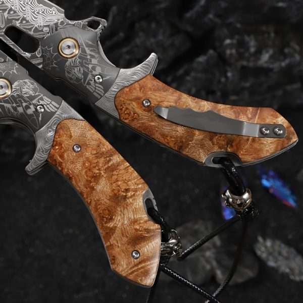 1PC Handmade Damascus Steel Folding Pocket Knife Men's Pocket Knife With Holster High Hardness EDC Outdoor Carry Knife Camping Sharp Folding Knife - Image 7