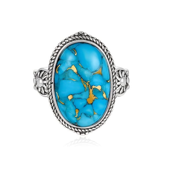 1pc Bohemian Style 925 Sterling Silver Turquoise Ring for Women, Vintage Stacking Band with Artificial Gemstone, Boho Chic Statement Jewelry, Gift for Her - Sizes 5-9 - Image 4