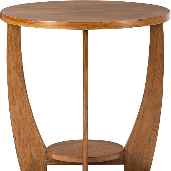 1pc Modern Rustic Farmhouse Round Wood End Table with Storage Shelf - Space Saving Accent Side Table for Dining or Living Room, Vintage Caramel Brown Finish, Wooden Leg Base - Image 2