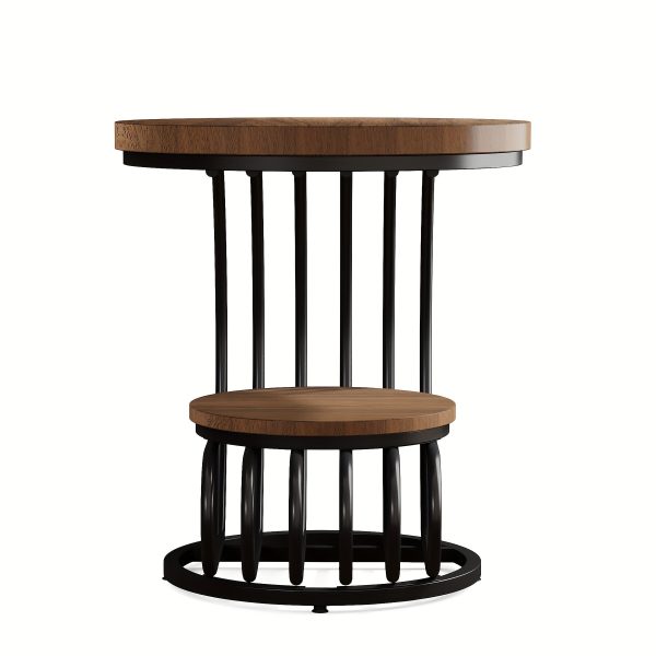 1pc Round Side Table, Butcher Block Wood Grain Finish, 2-Tier End Table With Curved Frame, Vintage Living Room Accent Table, Small Nightstand, Decorative Table, 19.68" X 24.8" H - Image 8