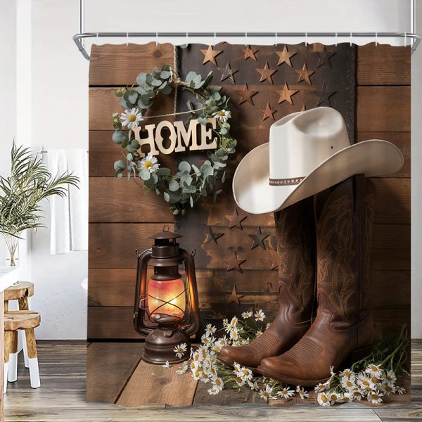 Rustic Cowboy Shower Curtain Set, 1/2/4/6pcs, Waterproof Polyester Bathroom Decor with Non-Slip Bath Mats, Ultra-Soft Towels, Toilet Lid Cover, and 12 Hooks, Fashionable Western Theme, Easy Care - Image 6