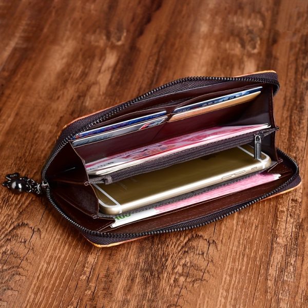 Planted Tanned Leather, Top Layer Cowhide, Genuine Leather, Women's Wallet, Mobile Phone Bag, Hand-held Bag, Embossed, Handmade, Hand-painted, Retro Style, Lightweight, Practical For Travel, Inner Compartment Made Of Top Layer Cowhide - Image 7
