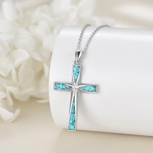 Natural Stone Cross Necklace Pendant With Turquoise Gemstone, Unique And Niche Cross Pendant Hanging