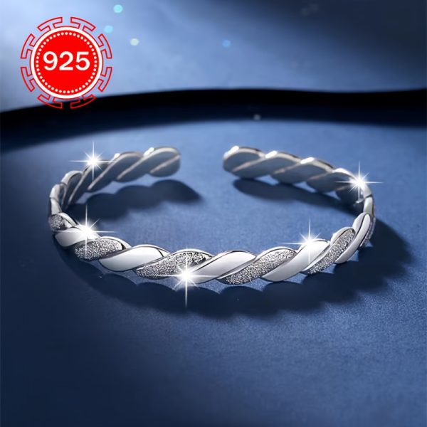 925 Silver Low Allergy Fashion Open Bangle, 1pc, Ladies' Fashion Interwoven Bangle Niche Design High-end Feeling Bracelet, Suitable For Couples, Best Friends, Gifts For Daily Weddings, Banquets, Beach Vacations, Thanksgiving, Christmas, Anti-oxidation Pac - Image 3