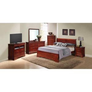 Elegant Cherry Finish Full Bed Set - Contemporary Style, No Assembly Required