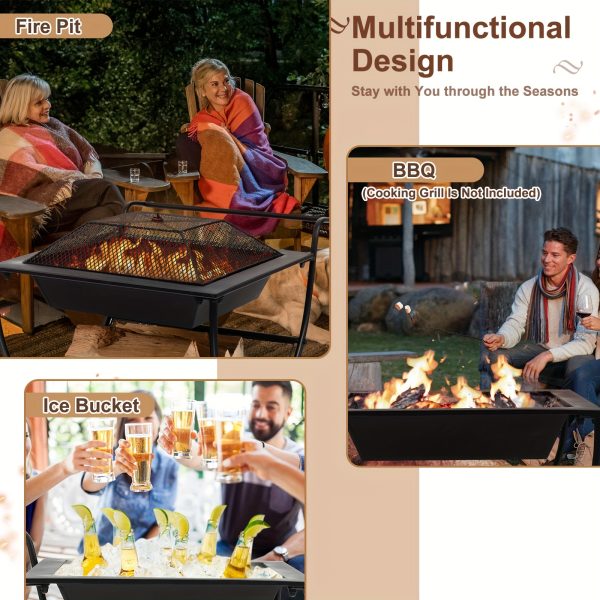 1pc Deluxe Outdoor Wood Burning Fire Pit - Steel Patio Stove with Log Storage Rack and Wheels for Easy Mobility - Perfect for Yard, Garden, and Backyard Gatherings - Durable Construction and Versatile Design - Image 8
