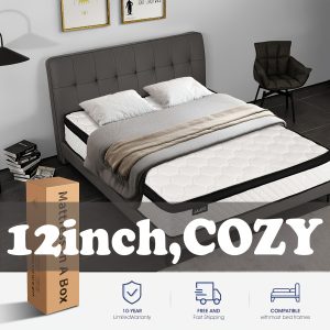 1pc Oyajia 12 Inch King Size Hybrid Mattress - Medium Firm, Memory Foam & Pocket Springs, Motion Isolation, Edge Support, Pressure Relief, Knitted Polyester Cover, No Wood Materials