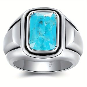 1pc Fashion 925 Sterling Silver Square Bead Decor Ring, Jewelry Gift