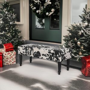 Joveco 39" Mid-Century Modern Bench - Chic Black & White Cow Pattern, Sturdy Wooden Frame, Soft Fabric Top, Versatile as Coffee Table Ottoman or Extra Seating for Bedroom, Living Room - Easy Assembly