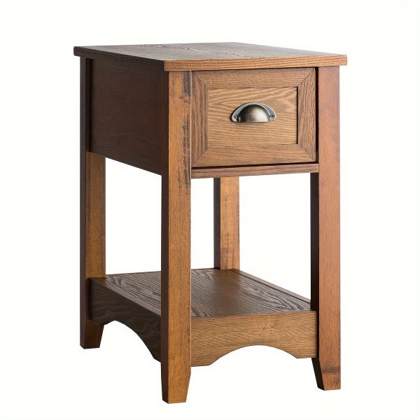 1pc Compact Rustic Wooden Nightstand End Table - Modern Farmhouse Style, Tawny Finish, Spacious Drawer, Sturdy Legs - Perfect for Home Decor, Bedroom, Living Room, 22" L X 13" W X 23" H