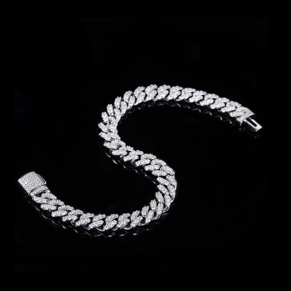 1pc S925 Sterling Silver with 9.7 Carat Moissanite Hip Hop Cuban Bracelet, Men's And Women's Street Bracelet, Moissanite Gemstone Jewelry, High-end Dating Social Premium Properties, | Birthday | Wedding | Anniversary | Appointment - Image 6