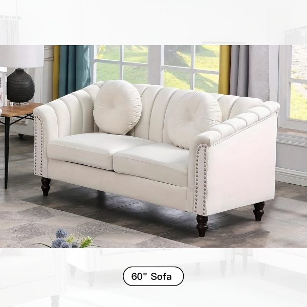 [The Yard]Chesterfield Sofa Set, Luxurious Flannel Upholstered Couch Set With Rolled Arms And Rivet Trim, 3-Piece Living Room Furniture Set Including Sofa, Loveseat, And Armchair, Button Tufted Cushions, Modern Classic Style Sofa For Home Or Office - Image 7