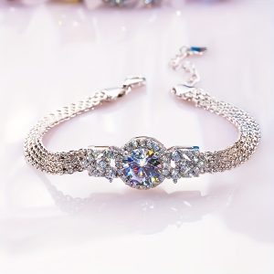 925 Silvery main stone, 2 carats, high-quality moissanite, simple and beautiful fashionable bracelet for men and women, suitable for wearing during engagement and wedding confessions, as a gift for friends, loved ones and family members